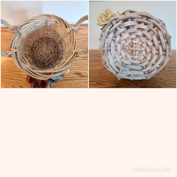 Vintage Whitewashed Wicker Basket With Molded Flowers Ribbon Details Shabby Chic - Picture 10 of 10